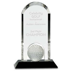Clear Crystal Dome with Inset Golf Ball on Black 9" Pedestal Base