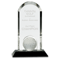 9" Clear Crystal Dome with Inset Golf Ball on Black Pedestal Base