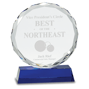 Blue 7" Round Facet Crystal on Pedestal Base