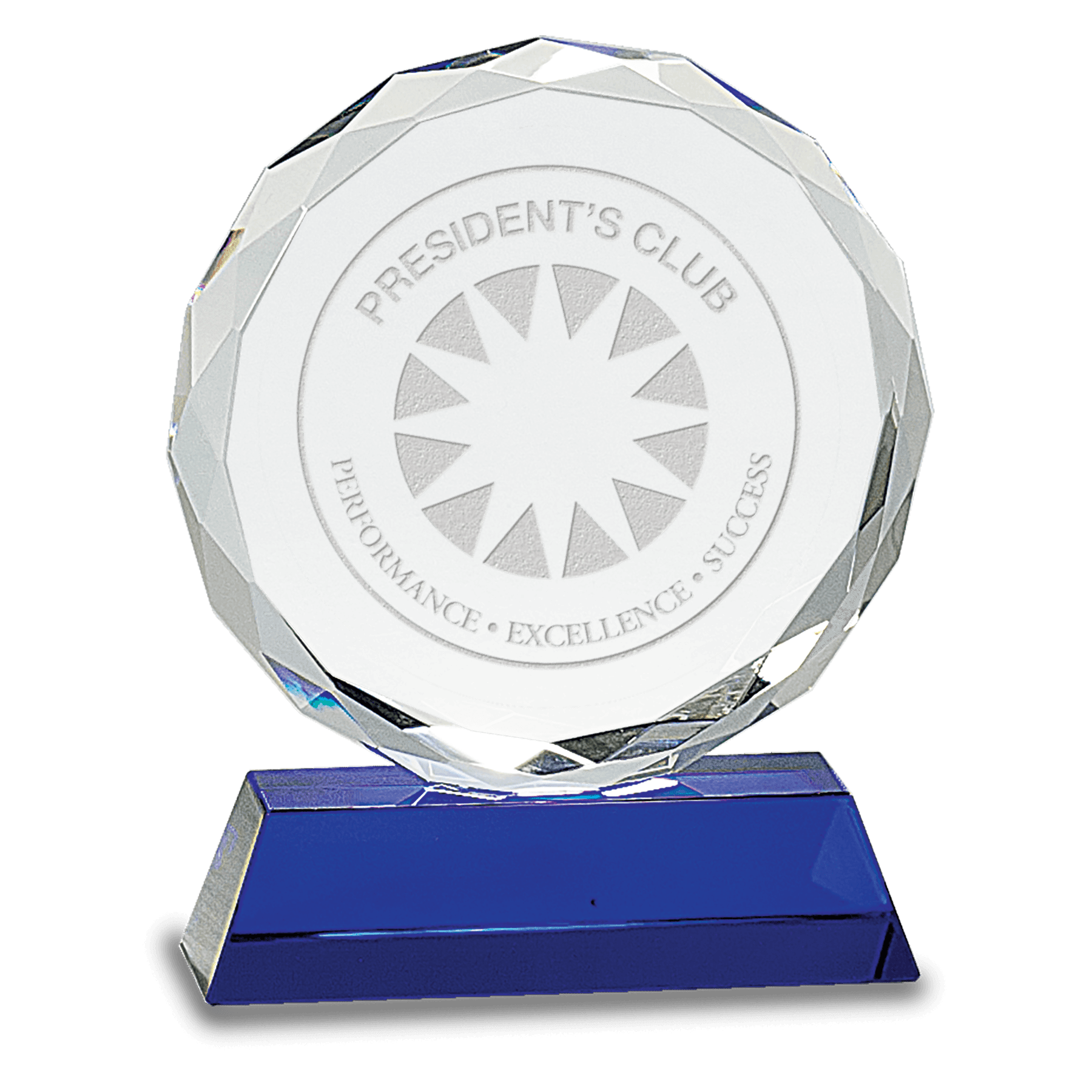 Blue 6" Round Facet Crystal on Pedestal Base