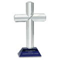 Blue 8 1/2" Crystal Cross on Pedestal Base
