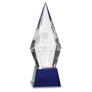 Blue 9 1/2" Obelisk Facet Crystal on Pedestal Base