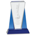 6" x 8 1/2" Blue/Clear Wedge Crystal on Blue Pedestal Base