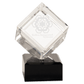 6" Clear Crystal Cube on Black Pedestal Base