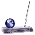 7" x 3" Blue Crystal Globe with Base and Pen