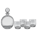750ml Flat Round Glass Decanter Set with Four DG302S 10 oz. Rocks Glasses in Black Gift Box with Printed Paper Sleeve (Stones not Included)