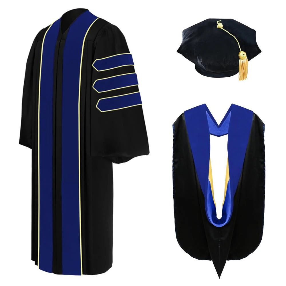 Doctoral Gown with Tam and Hood for Ceremony