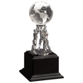10" Crystal Globe with Silver Men/Stand on Black Piano Finish Base