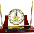 Gold 10 1/2" x 6" Executive/Rosewood Piano Finish Clock w/2 Pens/Letter Opener