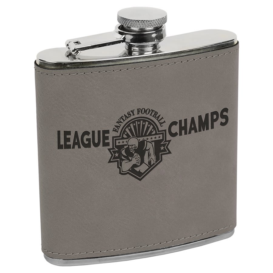 Gray 6 oz. Laserable Leatherette Stainless Steel Flask