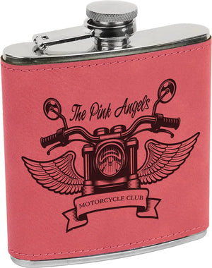 Pink 6 oz. Laserable Leatherette Stainless Steel Flask