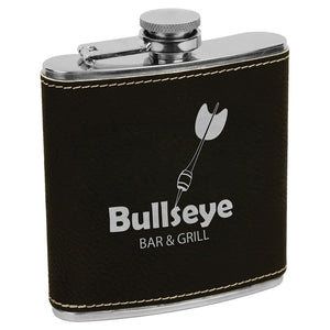 Black/Silver 6 oz. Laserable Leatherette Stainless Steel Flask