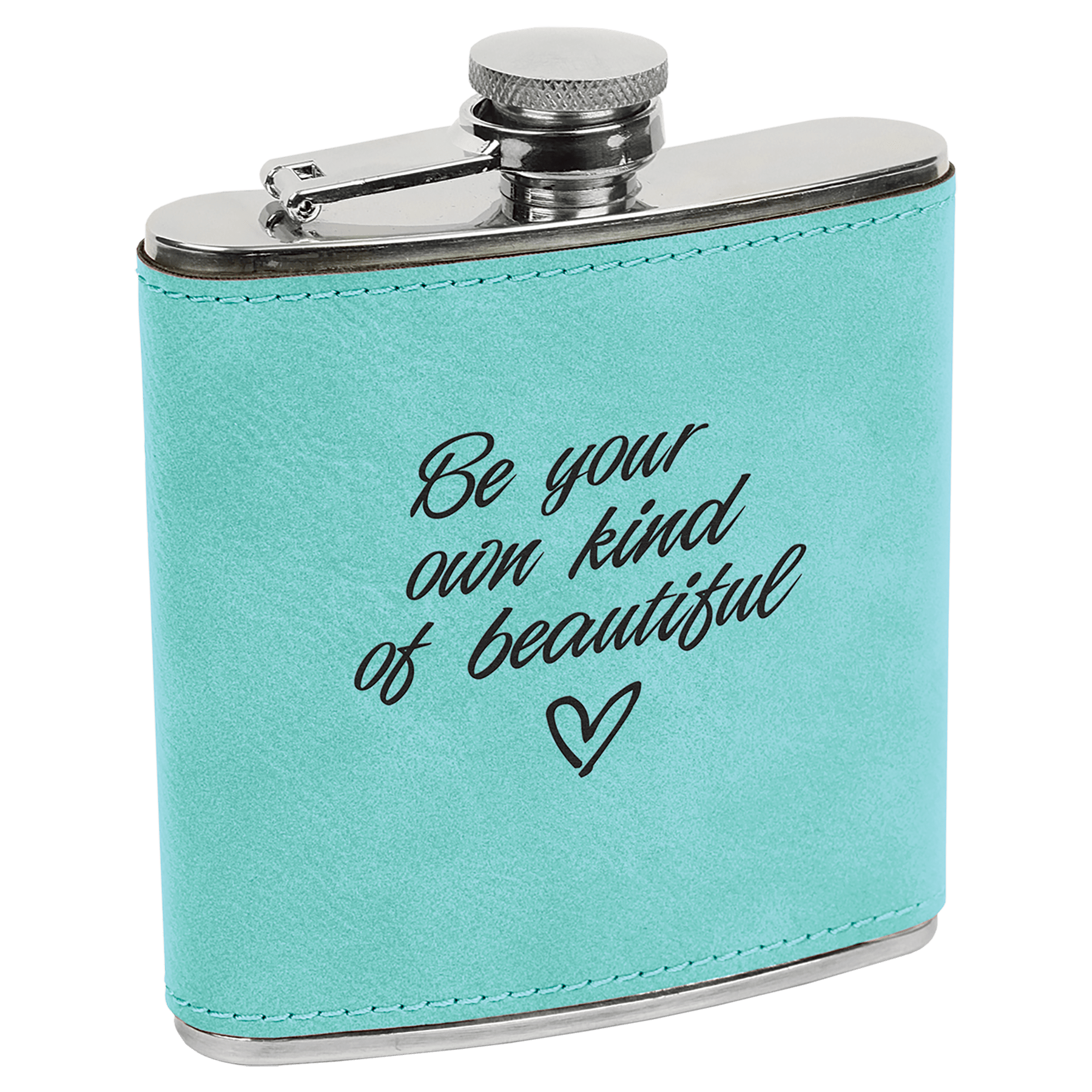 Teal 6 oz. Laserable Leatherette Stainless Steel Flask