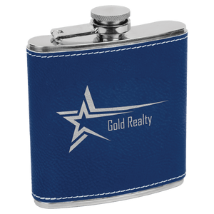 Blue/Silver 6 oz. Laserable Leatherette Stainless Steel Flask
