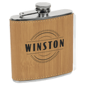 6 oz. Bamboo Laserable Leatherette Stainless Steel Flask