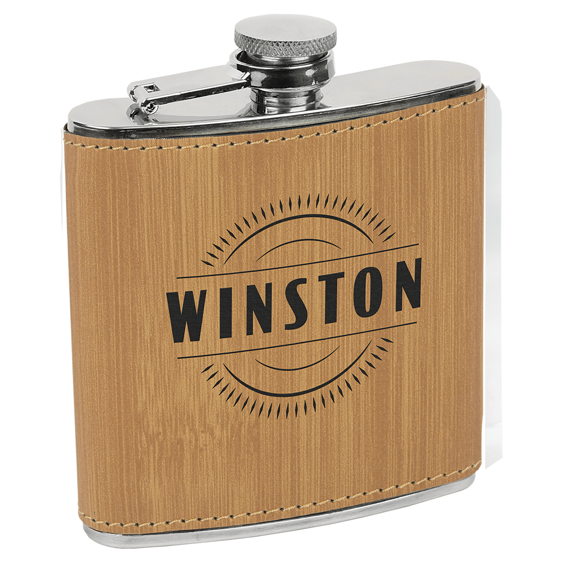 Bamboo 6 oz. Laserable Leatherette Stainless Steel Flask