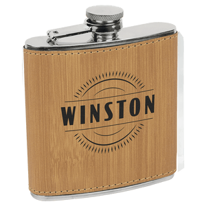 Bamboo 6 oz. Laserable Leatherette Stainless Steel Flask