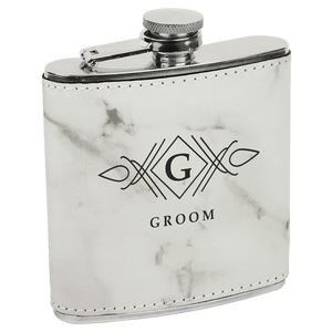 White Marble 6 oz. Laserable Leatherette Stainless Steel Flask