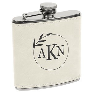White/Black 6 oz. Laserable Leatherette Stainless Steel Flask