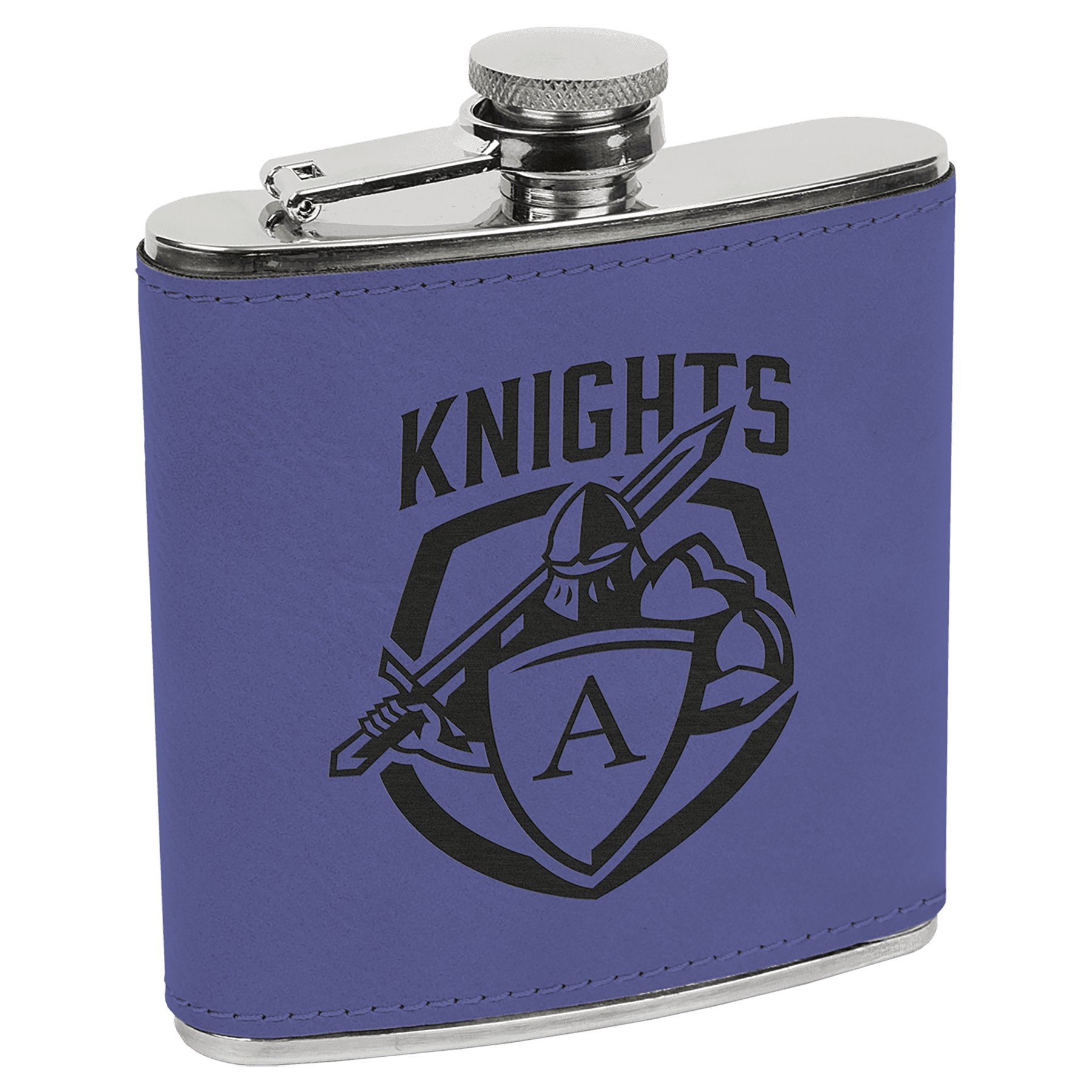 Purple/Black 6 oz. Laserable Leatherette Stainless Steel Flask