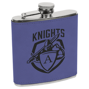 Purple/Black 6 oz. Laserable Leatherette Stainless Steel Flask