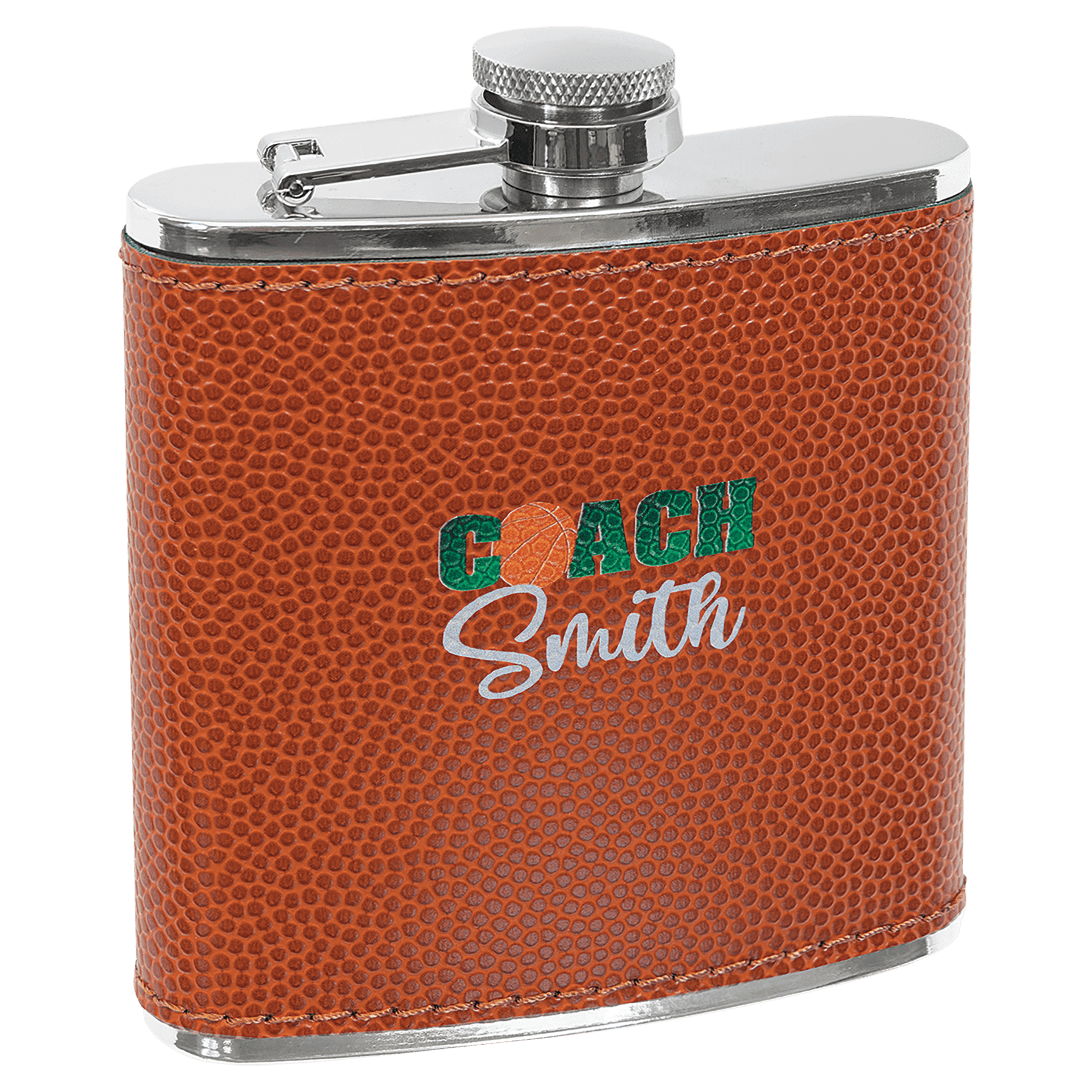 Basketball 6 oz. Laserable Leatherette Stainless Steel Flask