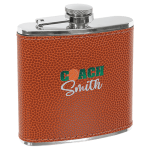 Basketball 6 oz. Laserable Leatherette Stainless Steel Flask