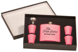 Matte Pink Flask Set in Black 6 oz. Presentation Box