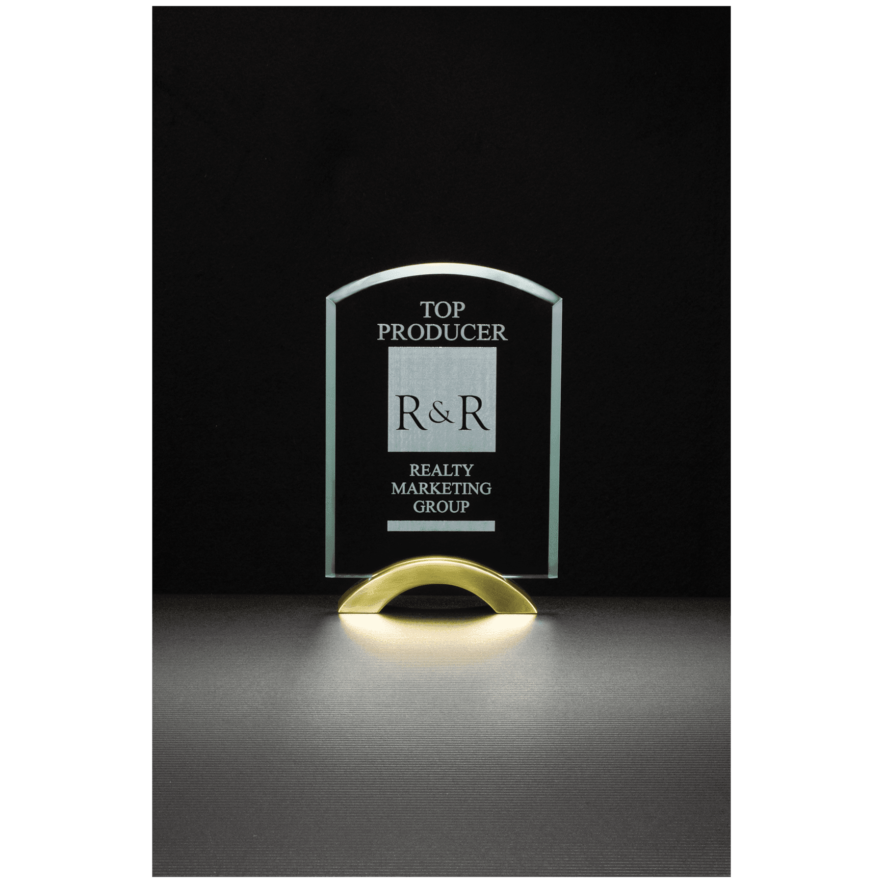 5" x 7 3/4" Arch Series Glass Award with Gold Metal Base