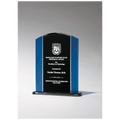 6 1/2" x 8 3/8" Clear Glass with Blue/Black Silkscreened Upright and Black Screened Base with Felt Bottom