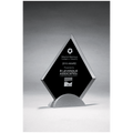 6 1/4" x 7 3/8" Diamond Shaped Glass Award, Black Silkscreen on Silver Metal Base
