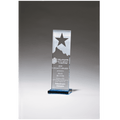 3 1/8" x 9 1/4" Etched Clear Glass Award with Star and Mountain Peak on Blue Glass Base
