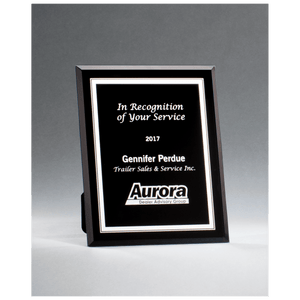 Black Glass Plaque with Silver 6" x 8" Border and Easel Back