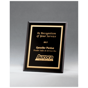 Black Glass Plaque with Gold 7" x 9" Border and Easel Back