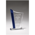 5 3/4" x 8 5/8" Zenith Series Clear Glass Award with Blue Glass Highlights