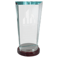 4 1/4" x 9 3/4" Premium Series Clear Glass Award with Rosewood and Aluminum Base