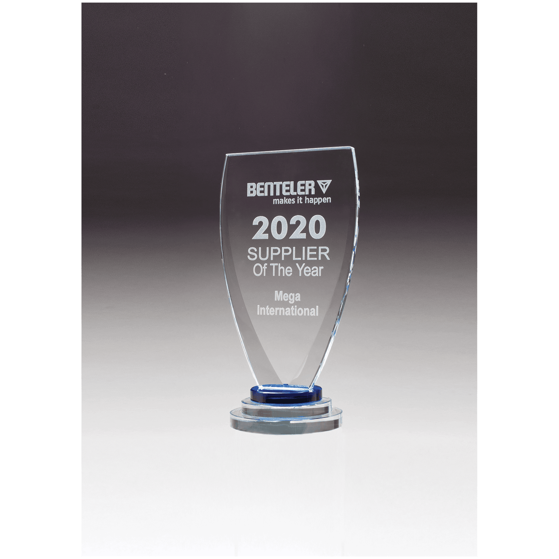 5 3/8" x 10 1/4" Chalice Series Sapphire Glass Award with Blue and Clear Glass Pedestal Base
