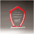 6 5/8" x 8 7/8" Shield Shaped Glass Award with Red Border and White Laurel Leaves
