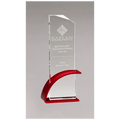 Red Contemporary Clear 3 7/8" x 9 3/8" x 1/2" Thick Glass Award, Arched Base with Matte Metallic Finish