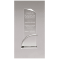 8 7/8" x 9 3/8" x 1/2" Thick Silver Contemporary Clear Glass Award, Arched Base with Matte Metallic Finish