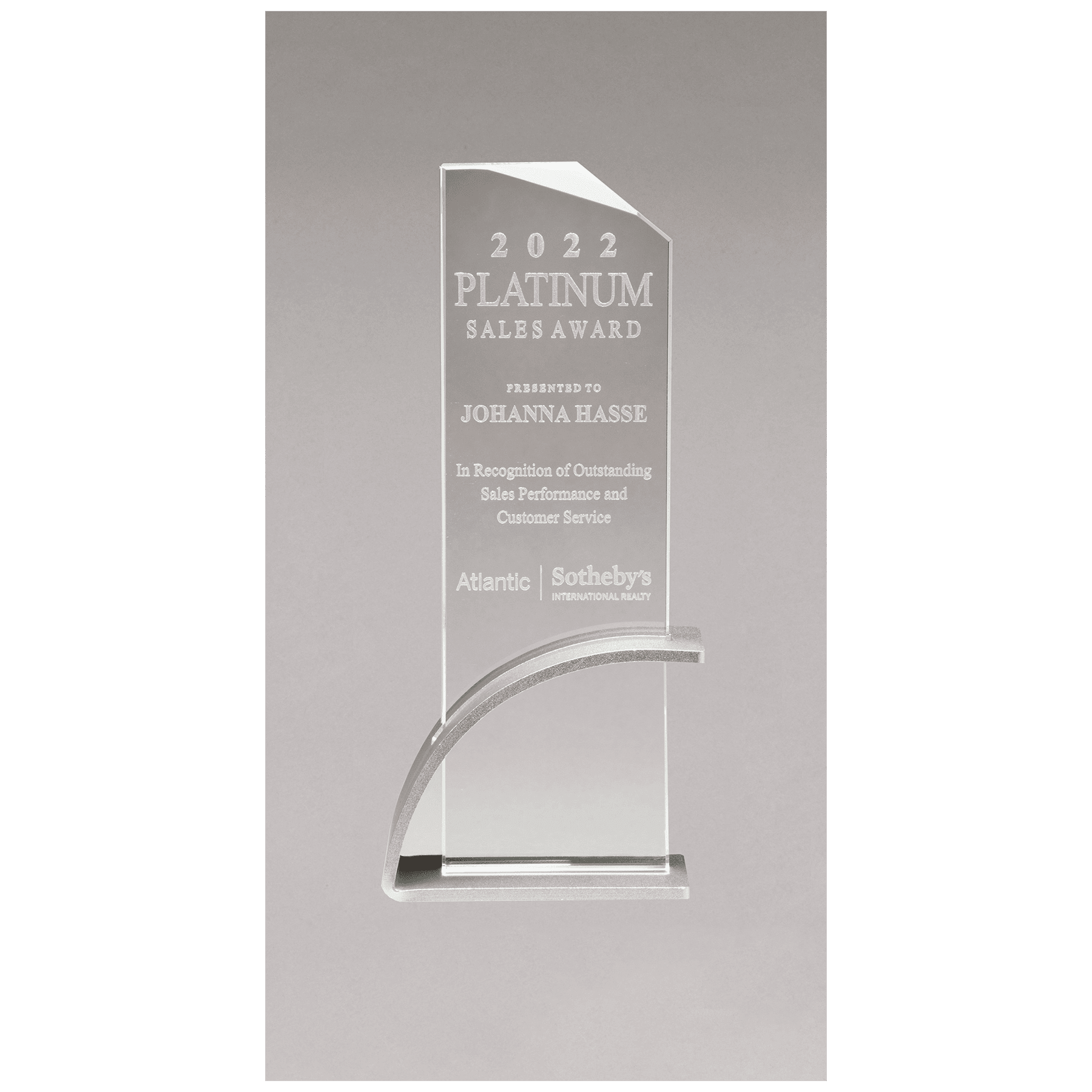 Silver Contemporary Clear 3 7/8" x 10 1/8" x 1/2" Thick Glass Award, Arched Base with Matte Metallic Finish