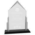 7" x 10 1/4" x 3/8" Thick Peak Series Clear Glass Top with Brushed Silver Posts and Black Glass Base