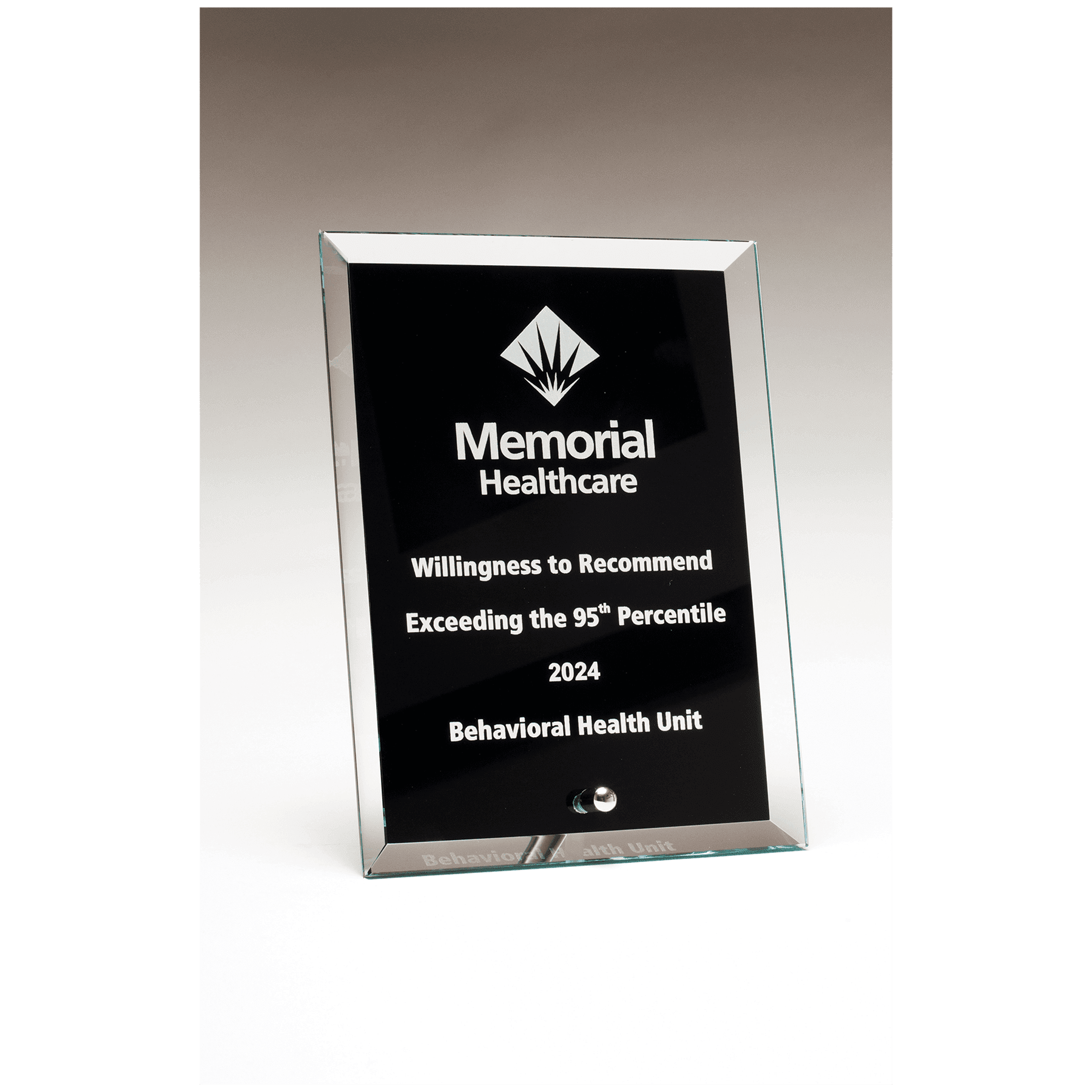 5" x 7" Clear Glass Plaque with Painted Black Background, Silv er Plated Easel Post