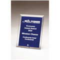 4" x 6" Clear Glass Plaque with Painted Blue Background, Silver Plated Easel Post