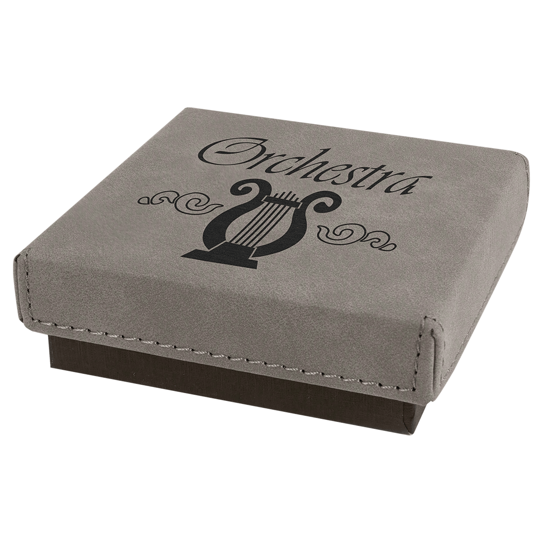 Gray 3 1/2" x 3 1/2" Medal Box with Laserable Leatherette Lid