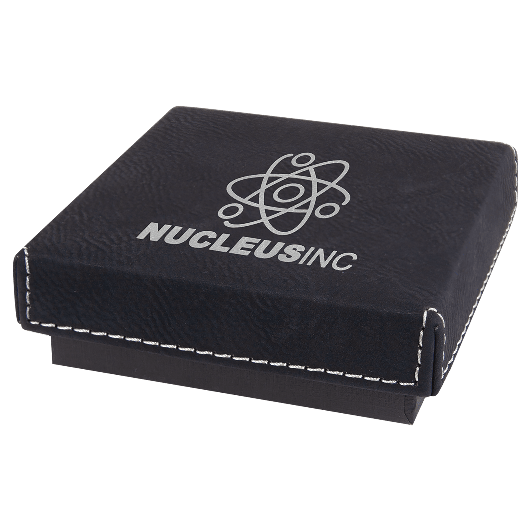Black/Silver 3 1/2" x 3 1/2" Medal Box with Laserable Leatherette Lid