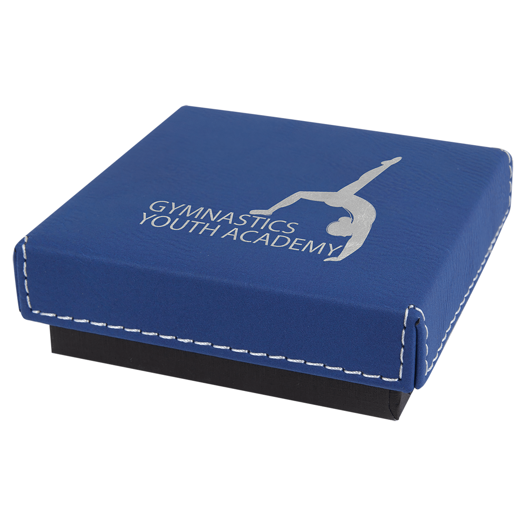 Blue/Silver 3 1/2" x 3 1/2" Medal Box with Laserable Leatherette Lid