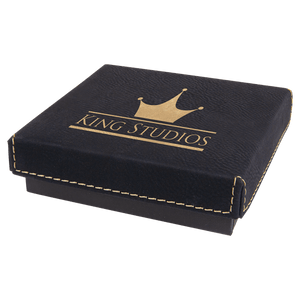 Black/Gold 4" x 4" Medal Box with Laserable Leatherette Lid