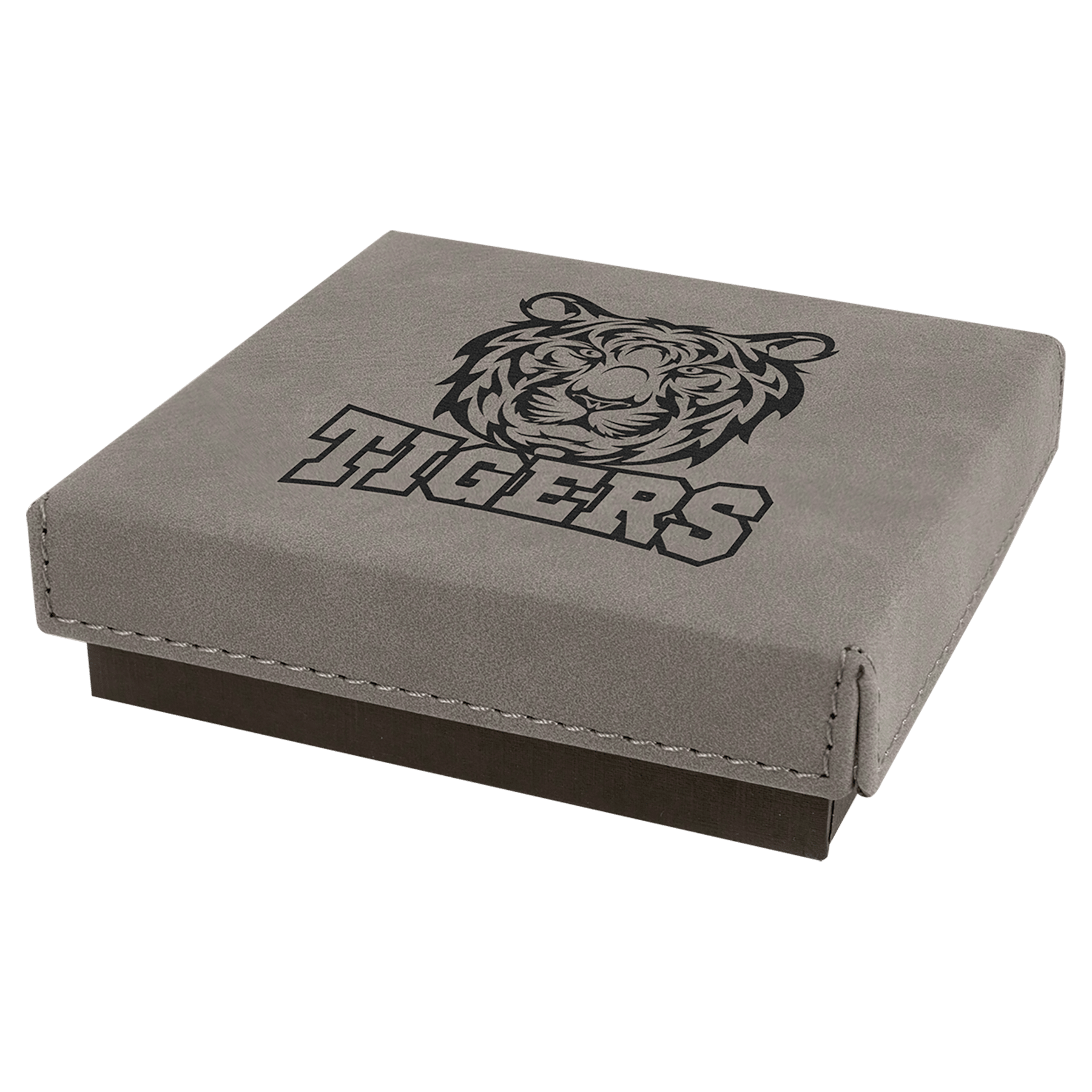 Gray 4" x 4" Medal Box with Laserable Leatherette Lid
