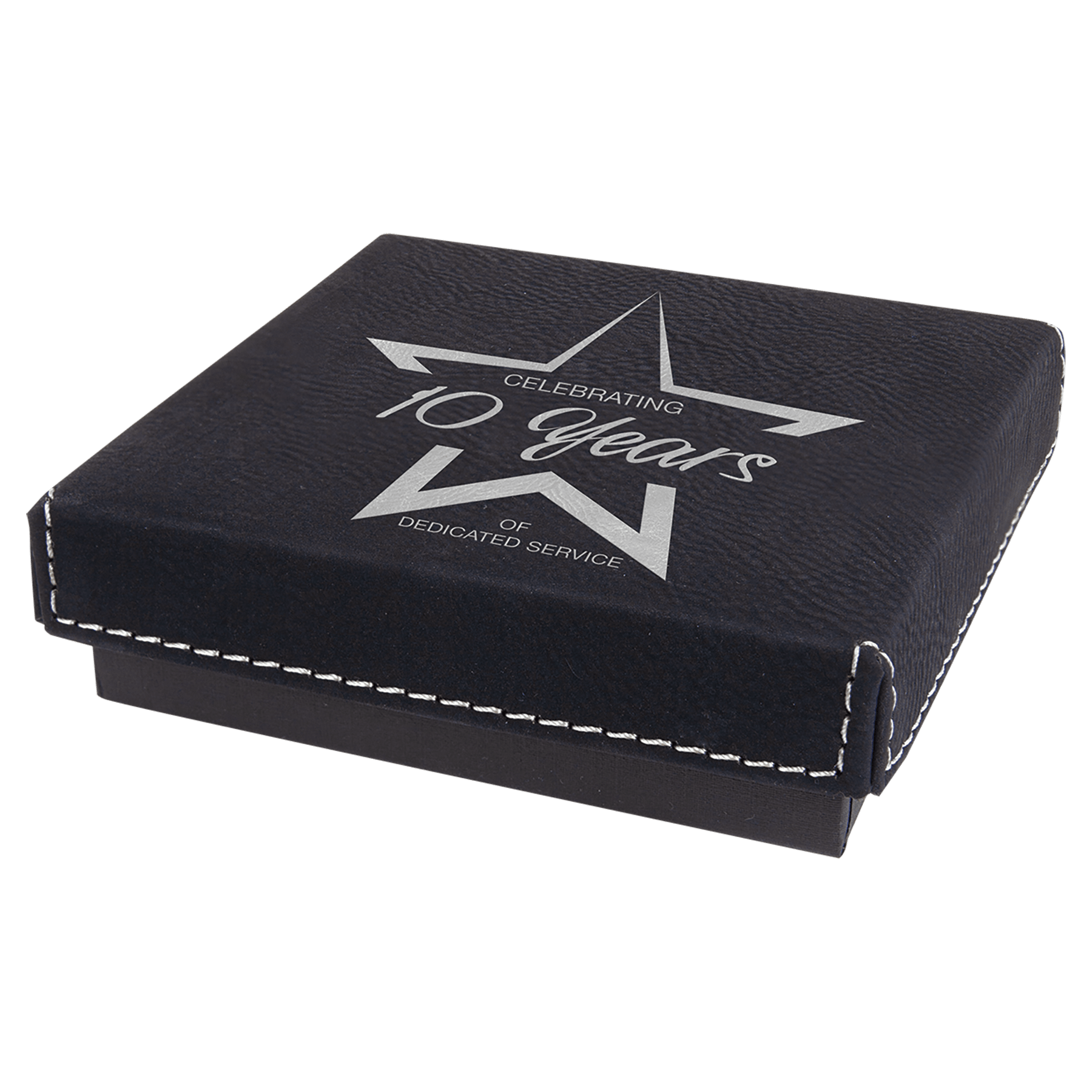 Black/Silver 4" x 4" Medal Box with Laserable Leatherette Lid